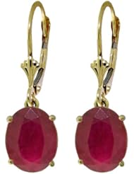 14k Gold Leverback Dangle Earrings with Oval-shaped Natural Rubies