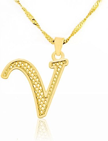 Beautiful Initial Pendant Necklace 24k Gold Plated Personalized Charm Choose Your Letter (V)