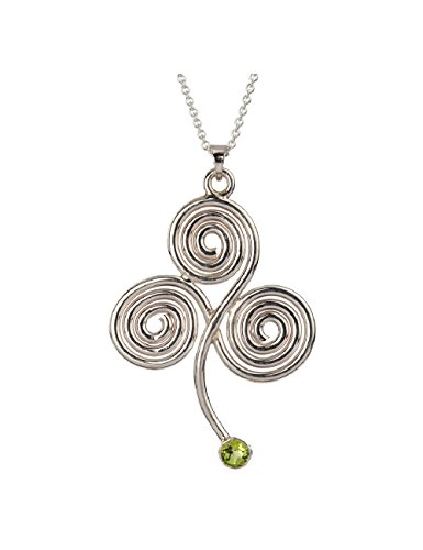 Triple Spiral Necklace Sterling Silver &amp; Peridot Gem