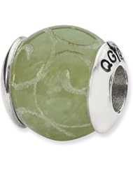 Sterling Silver s Etched Jade Stone Bead by Reflection Beads, Best Quality Free Gift Box Satisfaction Guaranteed
