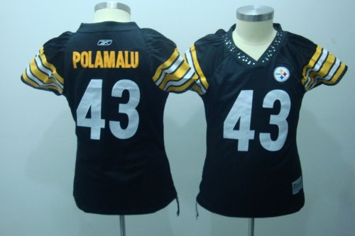 Pittsburgh Steelers Troy Polamalu Black WOMENS Jersey size Large