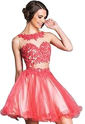 Short Tulle Babydoll Sleeveless  Illusion Sheer Lace Evening Dress/Homecoming Dress/Prom Dress/Party Dress/Wedding Dress  With Rhinestones
