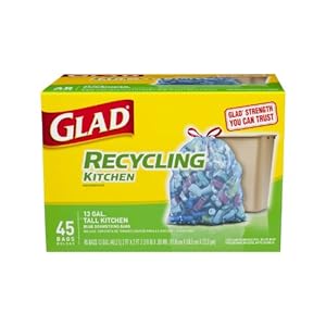 Glad Tall Kitchen Drawstring Blue Recycling Trash Bags, 13 Gallon, 45 Count
