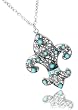 Retro Vintage Look Antique Silvertone Filigree Fleur De Lis Niecklace with Faux Turquoise 'Gems" - 24-27" Chain