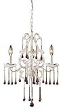 Opulence Antique White Three Arm Chandelier with Amber Crystals