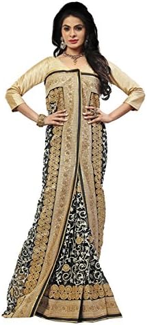 Prach Store Womens Attractive Looking Black Butta Work, Crystals Stones, Lace, Re
