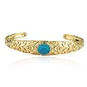 Yellow Gold Overlay Sterling Silver Flower Design Chinese Turquoise Bangle