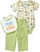 Lamaze Unisex-Baby Newborn 3 Piece Interlock Bodysuit Set, Green/White, 3-6 Months