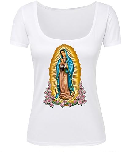 Kelisa 3D Girls Scoop Neck Virgin Mary Short Sleeve White Summer T Shirt