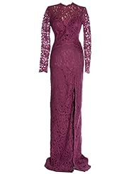 Long Sleeves Slit Backless Lace Mother-of-the-Bride Dress 