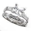 Sterling Silver Wedding Ring Sets with Clear CZ - Sizes: 5-9