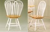 Four Natural & White Solid Wood Swivel Windsor Chairs