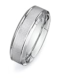 14ct White Gold Custom Made 6.5 mm Comfort Fit Wedding Band, w/ Textured Finish Center & Beveled Edges