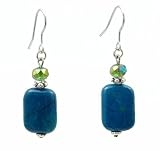 Earrings - E329 - Genuine Chrysocolla Gemstone and Fire Polished Glass ~ Rectangle