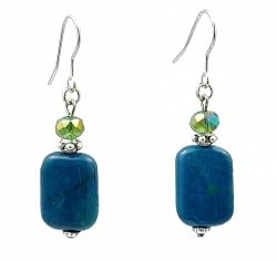 Earrings - E329 - Genuine Chrysocolla Gemstone and Fire Polished Glass ~ Rectangle