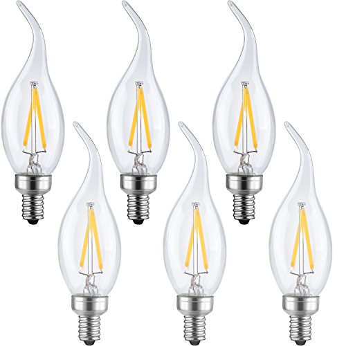 LETO CA11 Candelabra LED Bulbs 2W,UL Listed-20W Light Bulbs Equivalent,LED Warm White 2700K decorative light bulbs,6-Pack