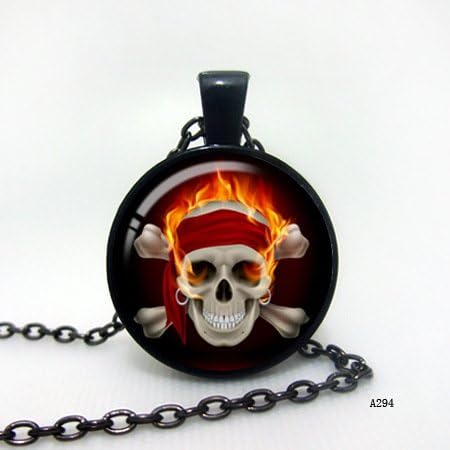 Fashion Jewelry Photo Flame Skull Time Light Gemstone Pendant Necklace Black