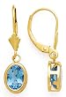 14K DANGLE OVAL BLUE TOPAZ LEVERBACK EARRINGS 8X6MM