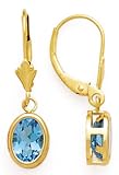 14K DANGLE OVAL BLUE TOPAZ LEVERBACK EARRINGS 8X6MM