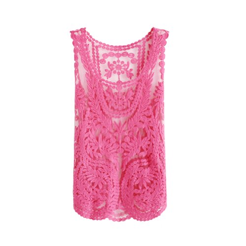 Zacoo Women's Vintage Crochet Lace Tank Top One Size Color pink