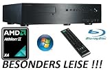 HTPCAmdBluray-811 xp  	AMD Athlon X4 640 4x 3,0GHz  	4GB DDR3 (2x 2GB)  	Mainboard mit AMD-880G-Chipsatz (1x PS/2, 1x VGA, 1x DVI-D Port, 1x HDMI Port, 1x Optical SPDIF, 5x USB2.0, 1x eSATAII, 1x USB3.0, 1x RJ-45 LAN, 5x HD Audio)  	500GB Sata2  	Bluray-Combo (BR-Lesen/DVD-Brennen)  	Slim-HTPC-Gehäuse in Schwarz aus gebürstetem Aluminium mit Front-USB/Audio/Multimediatasten und Fernbedienung (34.30 cm x 42.00 cm x 10.30 cm) DER SUPERLEISE BLURAY-WOHNZIMMER-PC MIT WINDOWS XP PROFESSIONAL SP3
