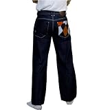 Enyce Mens Blue Jeans. 100% heavy weight machine washable cotton. Top quality embroidered design throughout these pants. Excellent attention to all important details: rivets, stitching and fabric design. The latest in unique hip hop and street wear.