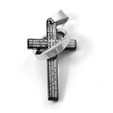 New Black Stainless Steel The Serenity Prayer Cross Design Ring Link Pendant With English Scripture & Free Chain - Length 23.6" + UK Shipped Within 24hrs Of Order Placed + Gift Packaging Included!