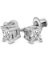 1 1/2ct Princess Diamond Stud Earrings, 14k White Gold, Fine SI1-SI2 Diamonds