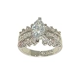 Twenty Three Stone Silvertone Cocktail Ring with Large Marquis Center and Graduated Sides in All Clear Cubic Zirconia