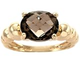 14K Yellow or White Gold Beaded Oval Gemstone Ring-Smoky Quartz/Briolette-full, half sizes from 5-8.5