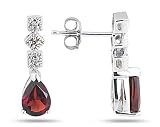 Garnet and Diamond Antique Earrings in 14K White Gold