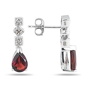 Garnet and Diamond Antique Earrings in 14K White Gold by Szul