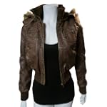 Faux Leather Bomber Jacket with Removable Fur Hood