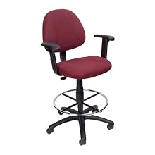 Boss Drafting Stool with Adjustable Arms  and Footring, Burgundy