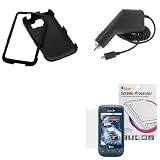 GTMax Rapid Car Charger + Black Rubberized Hard Cover Case + LCD Screen Protector for Sprint LG Optimus S LS670 (Wireless Phone Accessory)