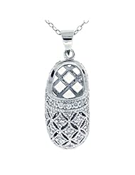 925 Sterling Silver cubic zirconia PETITE BABY SHOE pendant 18 inch cable chain rhodium plated gift boxes
