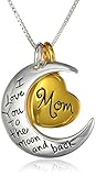 Two-Toned Sterling Silver with Yellow Gold Flashed Heart “Mom I Love You To The Moon and Back” Pendant Necklace, 18″ thumbnail