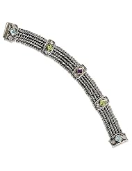 Sterling Silver w/14k Gold 3.70Multi Gemstone & Diamond 7.5in Bracelet