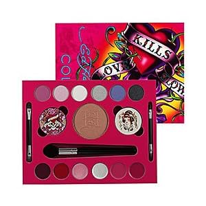 Ed Hardy Color Love Kills Slowly by Christian Audigier for Women - 19 Pc Gift Set 6 Eyeshadows 1.71gm, 6 Lip Color 1.17gm, 1 Bronzer 8.5gm, 2 Solid Perfume 15gm, 3 Ed Hardy Brush, 1 Mirror