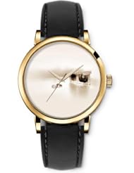 SPRAWL Aanalog Fashion Series Gold Ladies Watches of Genuine Black Leather Strap,Unique Wrist Watch for Women Girls Designed with Memories of Love