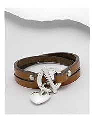 Brown Heart Leather Bracelet In White Base