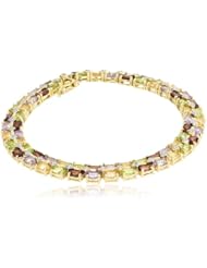 18k Yellow Gold Plated Sterling Silver Multi-Gemstone and Diamond Bracelet, 8.25"