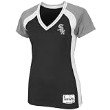 MLB Women's Chicago White Sox Opal Short Sleeve Raglan Deep V-Neck Synthetic Tee (Black/Stone Gray/White, Medium)