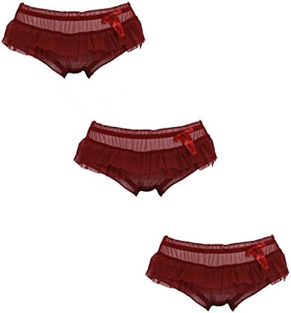 Yiop Women's Sheer Mesh Panties Transparent Hipster Panty Pack of 3 Red
