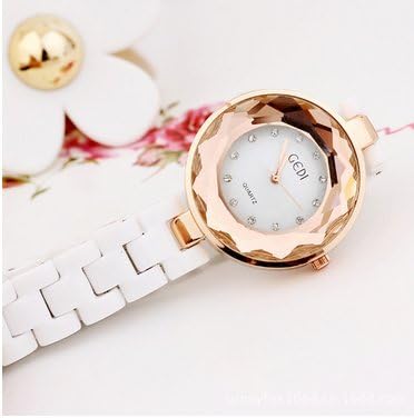 Enreach Crystal-accented Multiple Facets Ceramic Bracelet Watch J675 (Rose Gold)