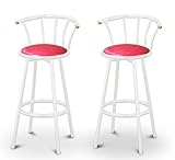 2 Glitter Pink Vinyl Specialty / Custom White Barstools with Backrest Set