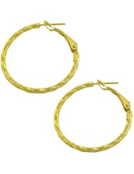 14 Karat Yellow Gold 2X30-mm Textured Hoop Earrings