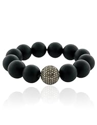 Diamond Pave Black Onyx Beads Stretch Bracelet .925 Sterling Silver Fashion Jewelry
