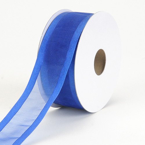Royal Blue Organza Ribbon Two Striped Satin Edge 1-1/2 inch 25 Yards