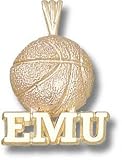 Eastern Michigan Eagles Solid 10K Gold ''EMU'' Basketball Pendant